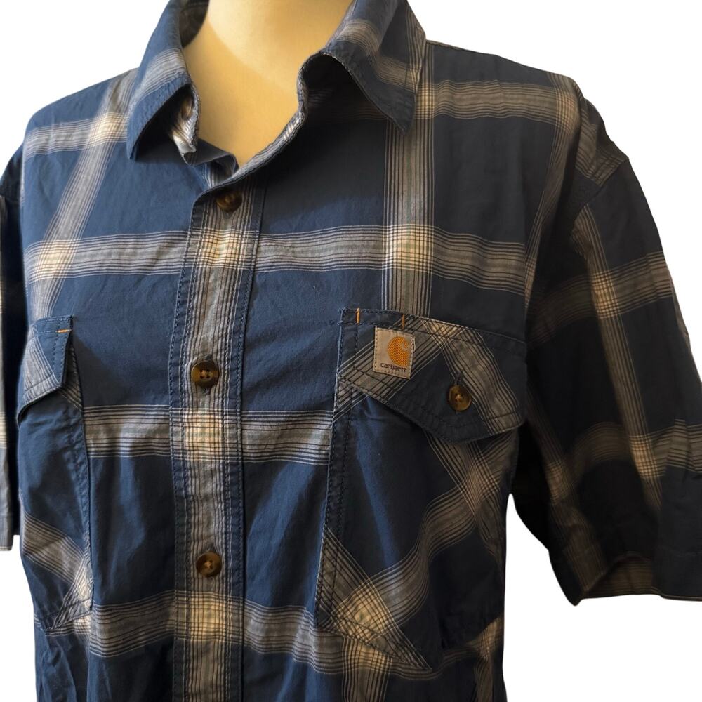 Carhartt Men's Blue Gray Plaid Lightweight Relaxed Fit Woven Shirt, Size XL
